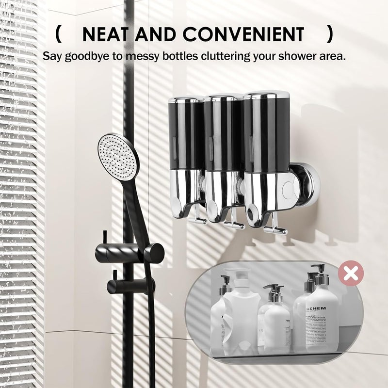 Aeakey Shampoo and Conditioner Dispenser,3 Chamber 1500ML Wall Mounted Shower Soap Dispenser with Transparent Window, No-Drill Installation for Bathroom, Kitchen, Hotel - Image 4